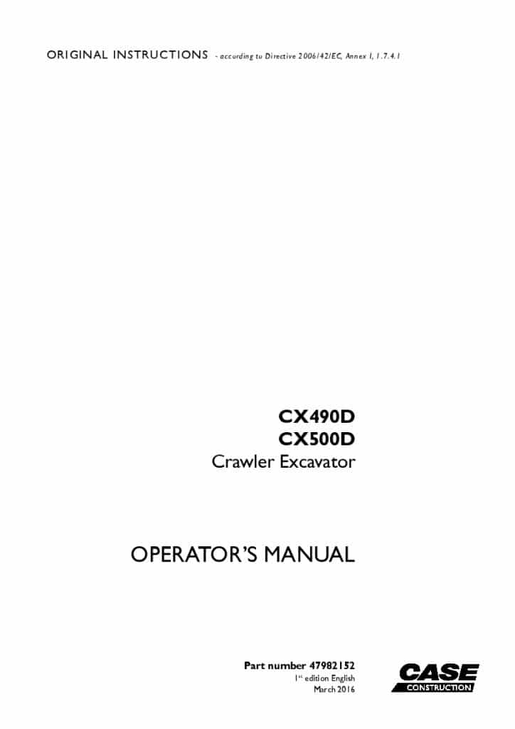 Case CX490D, CX500D Crawler excavator 47982152 operator manuals PDF Download