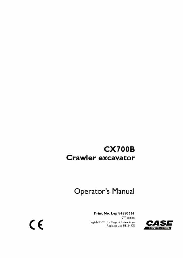 Case CX700B Crawler Excavators operator manuals PDF Download