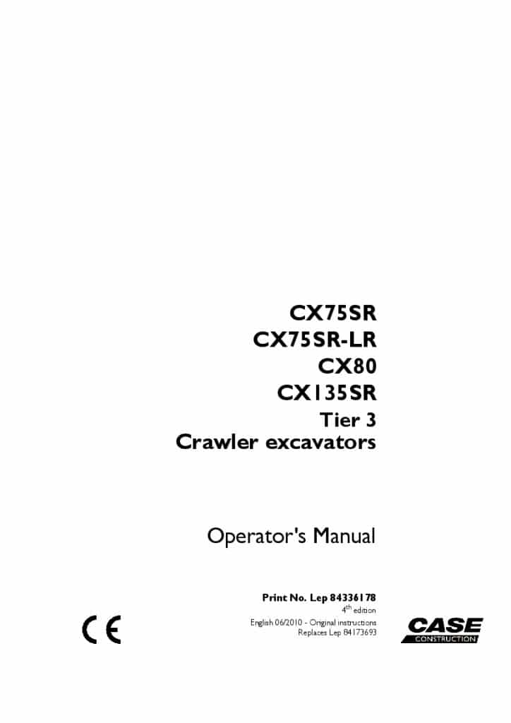 Case CX75SR CX75SR-LR CX80 CX135SR Tier 3 Crawler Excavators operator manuals PDF Download