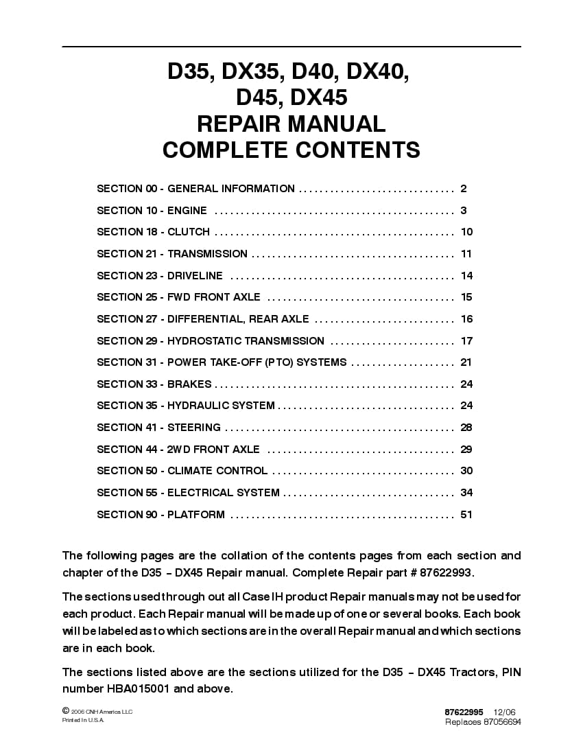 Case D35, D40, D45, DX35, DX40, DX45 Tractors HBA015001 Repair Service Manual PDF Download