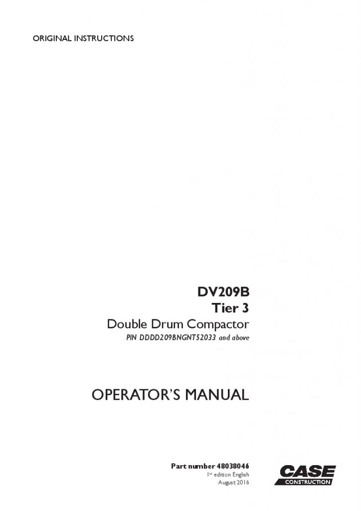 Case DV209B Tier 3 Double drum compactor operator manuals PDF Download