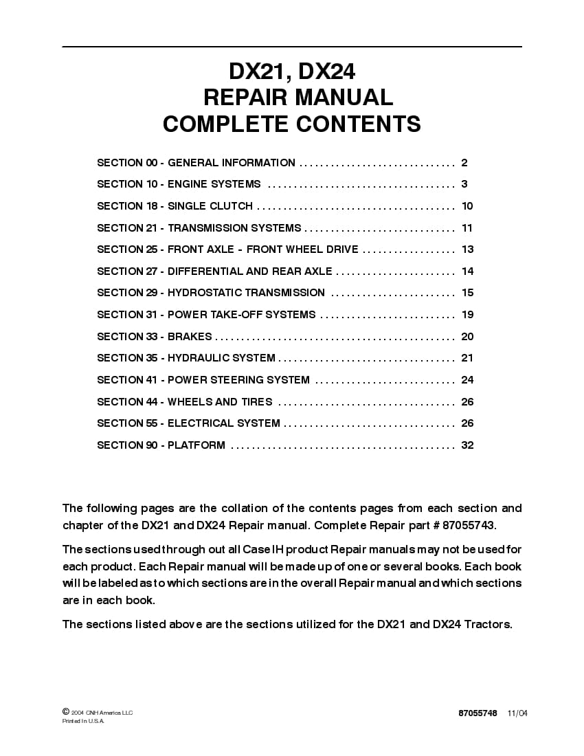 Case DX21 DX24 Compact Tractor Repair Service Manual PDF Download