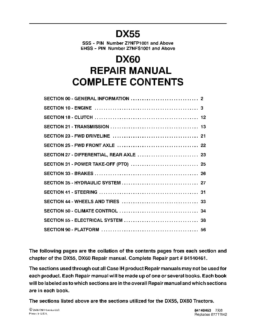 Case DX55 2WD, DX55 4WD, DX60 Tractor Repair Service Manual PDF Download