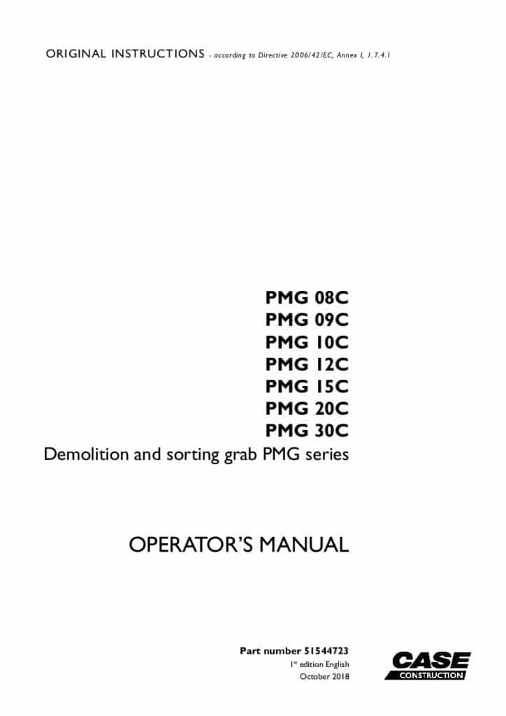 Case Demolition and sorting grab PMG series operator manuals PDF Download