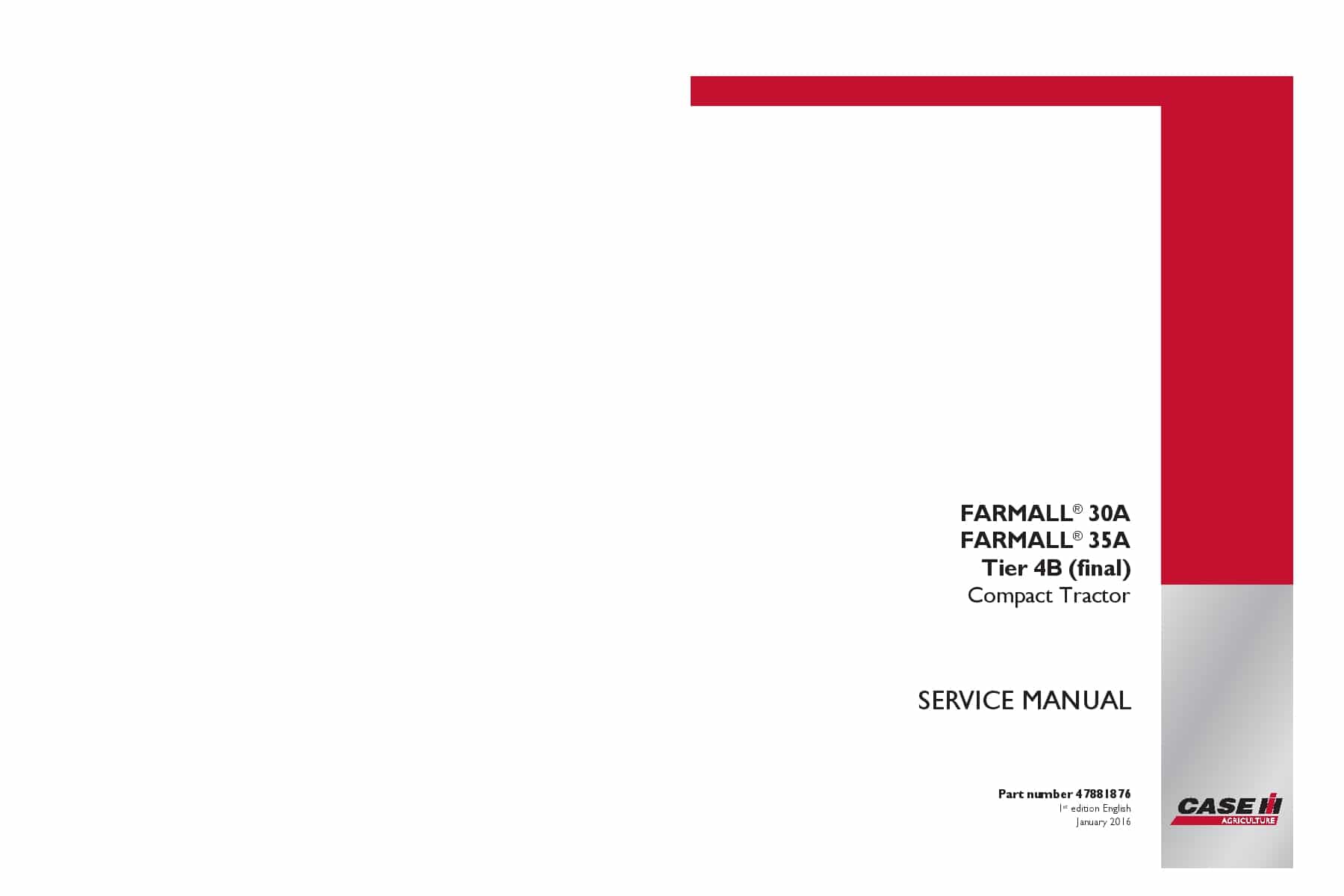 Case Farmall 30A, 35A Tier 4B final Tractor Repair Service Manual PDF Download