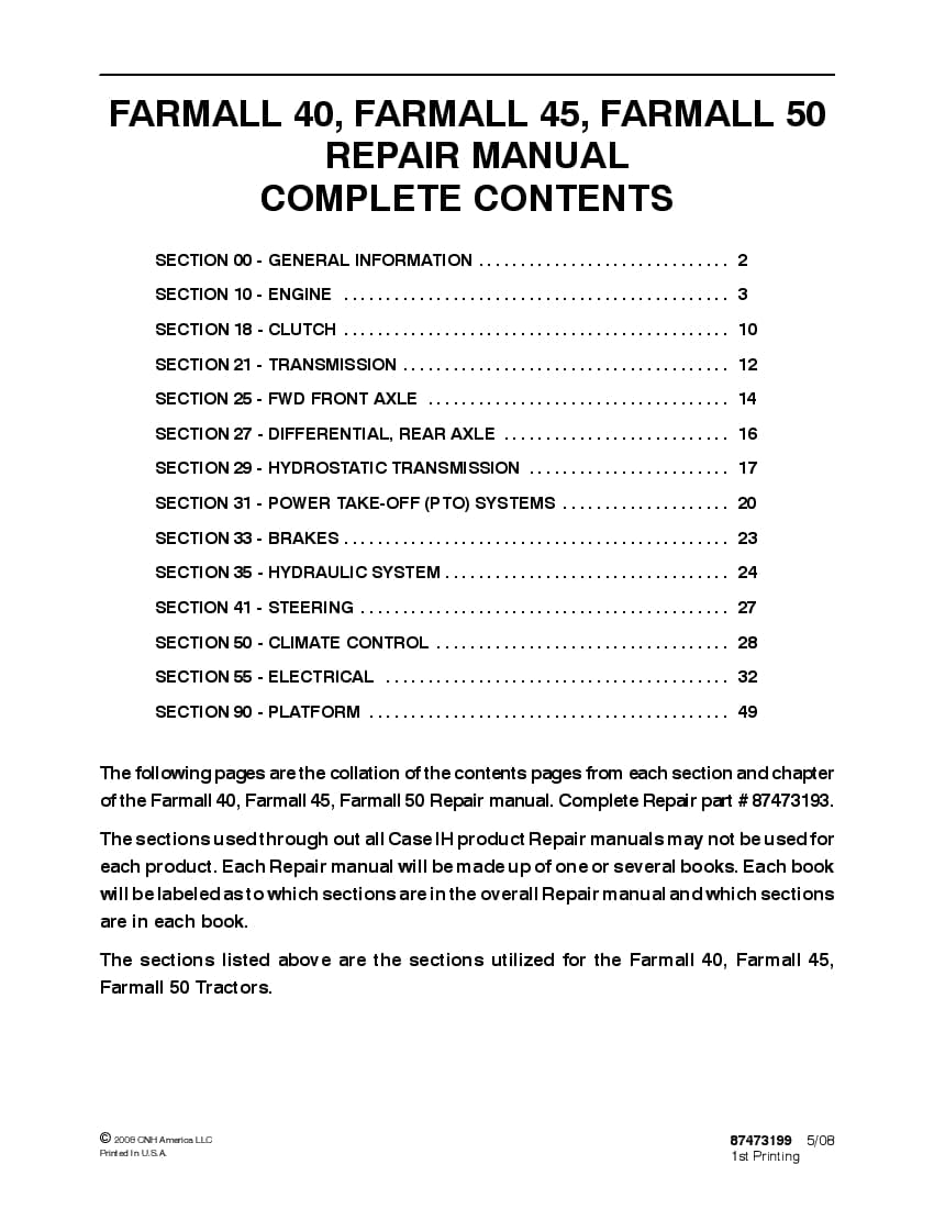 Case Farmall 40, Farmall 45, Farmall 50 Tractors Repair Service Manual PDF Download
