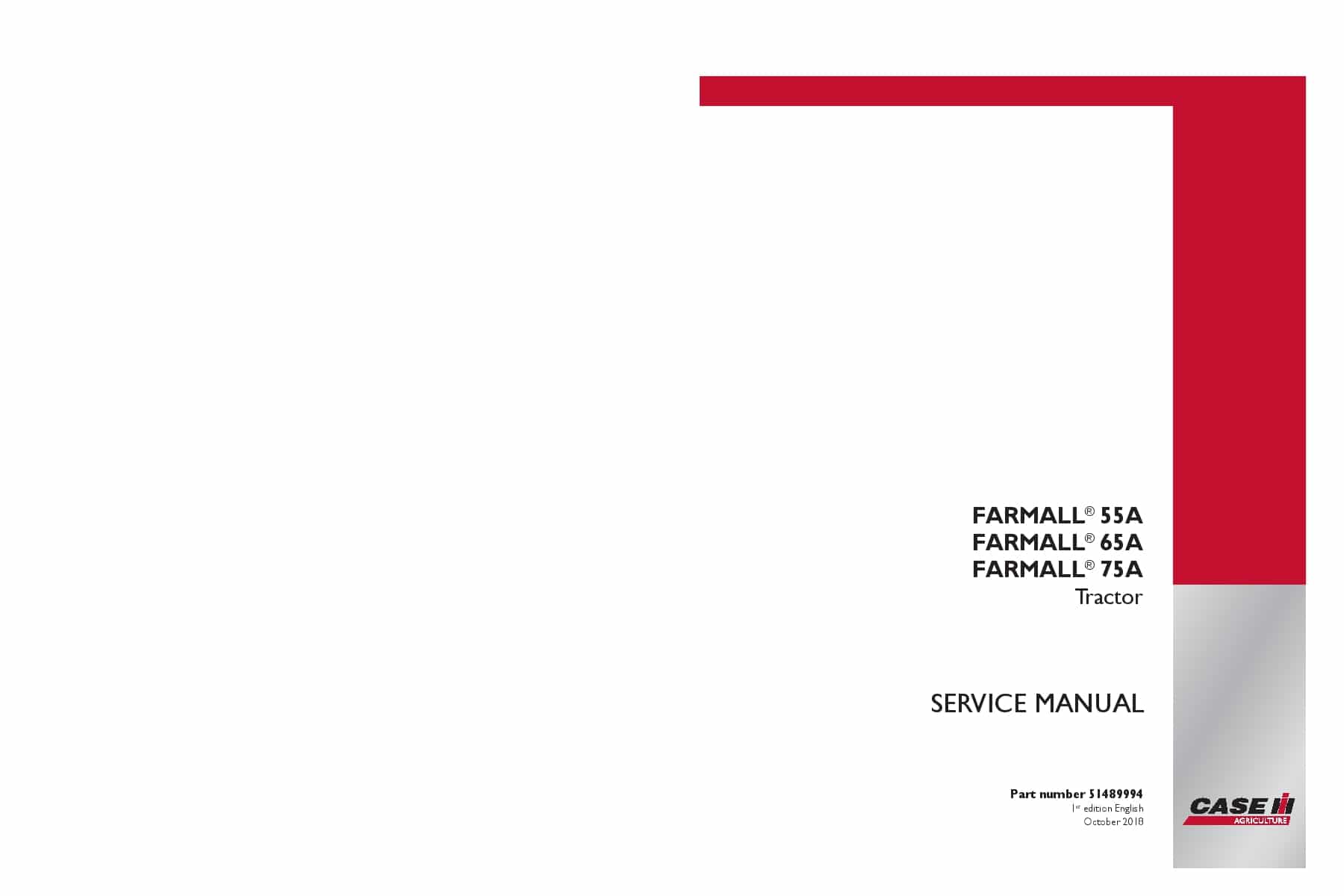 Case Farmall 55A, Farmall 65A, Farmall 75A Tractor Repair Service Manual PDF Download