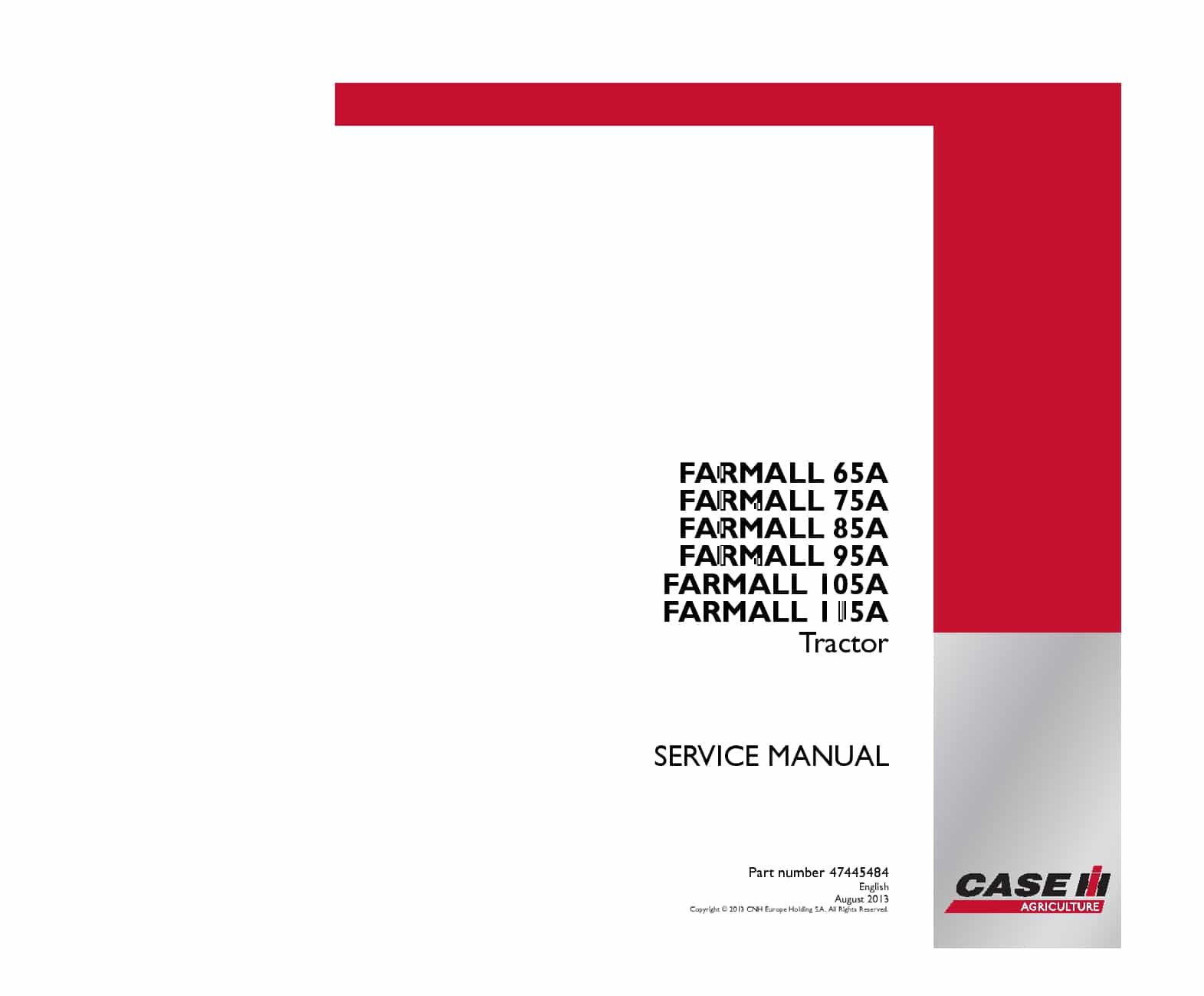 Case Farmall 65A, 75A, 85A, 95A, 105A, 115A Tractor Repair Service Manual PDF Download