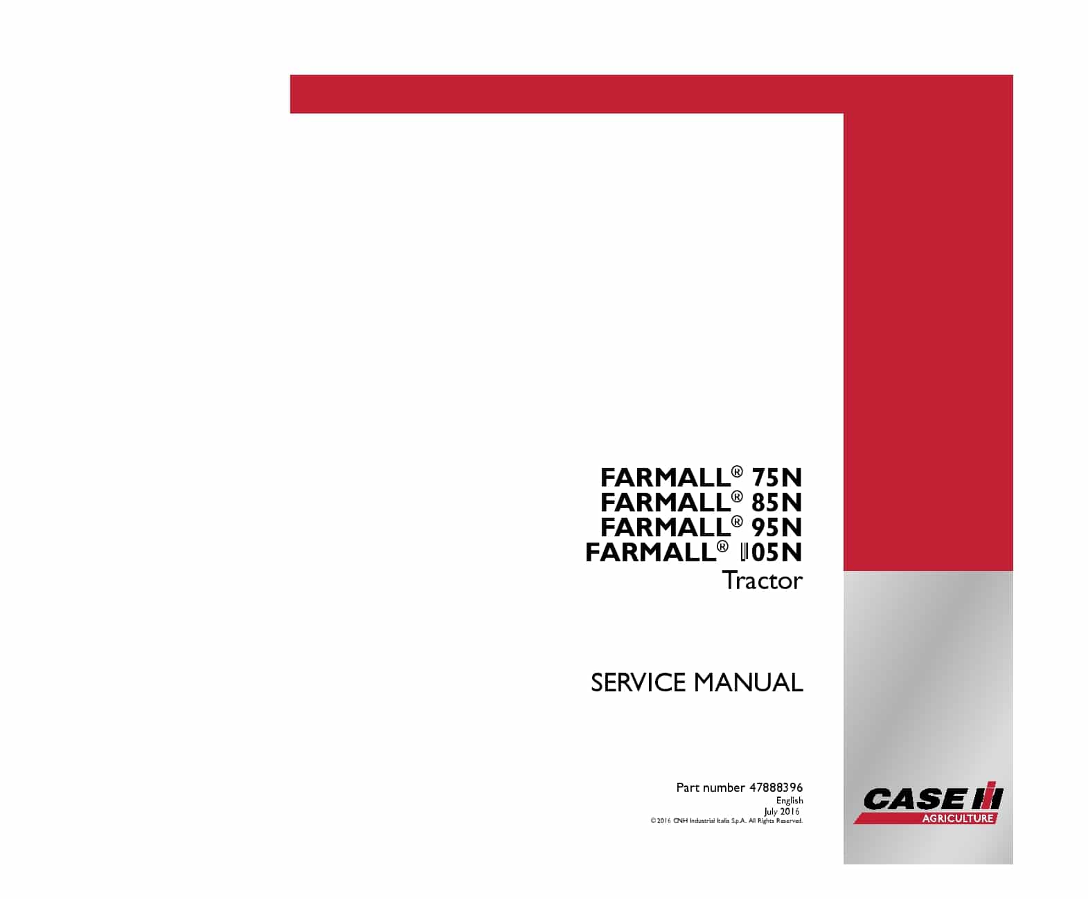 Case Farmall 75N, 85N, 95N, 105N Tractor Repair Service Manual PDF Download