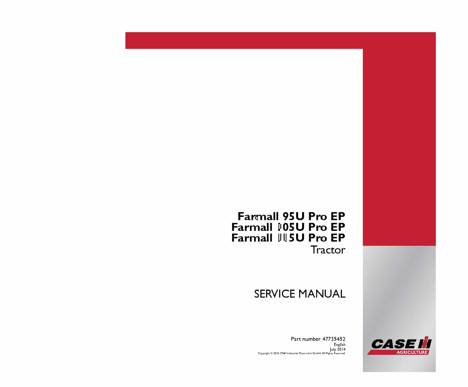 Case Farmall 95U 105U 115U Pro EP Tractor Repair Service Manual PDF Download