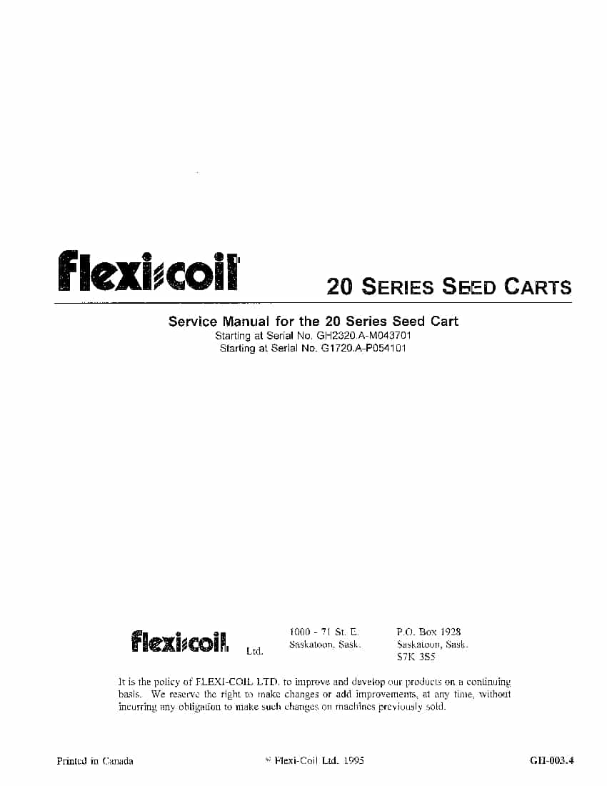 Case Flexicoil 20 Series 2320 1720 seed cart Repair Service Manual PDF Download