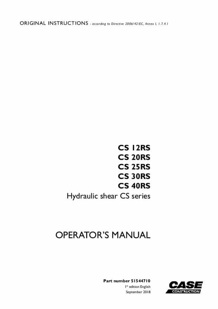 Case Hydraulic Shear CS Series operator manuals PDF Download