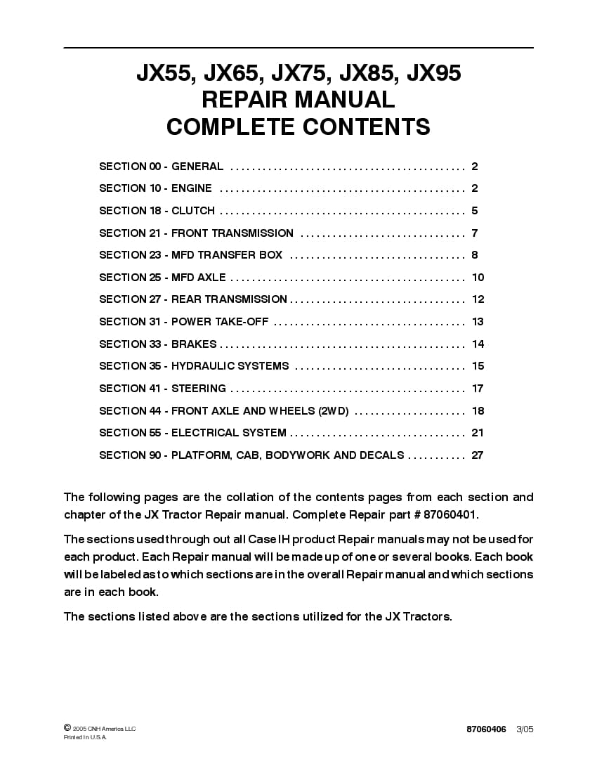 Case JX55 JX65 JX75 JX85 JX95 Tractors Repair Service Manual PDF Download