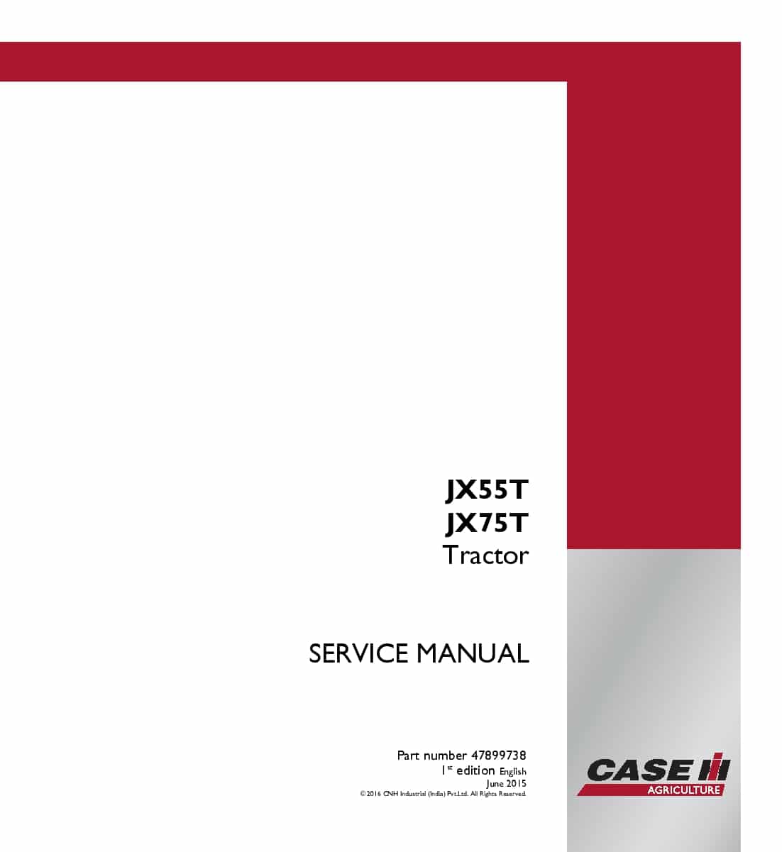 Case JX55T, JX75T Tractors 47899738 Repair Service Manual PDF Download