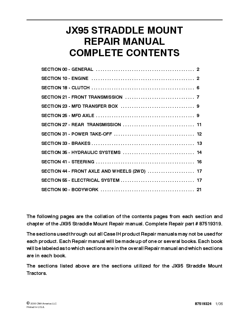 Case JX95 Straddle Mount Tractor Repair Service Manual PDF Download