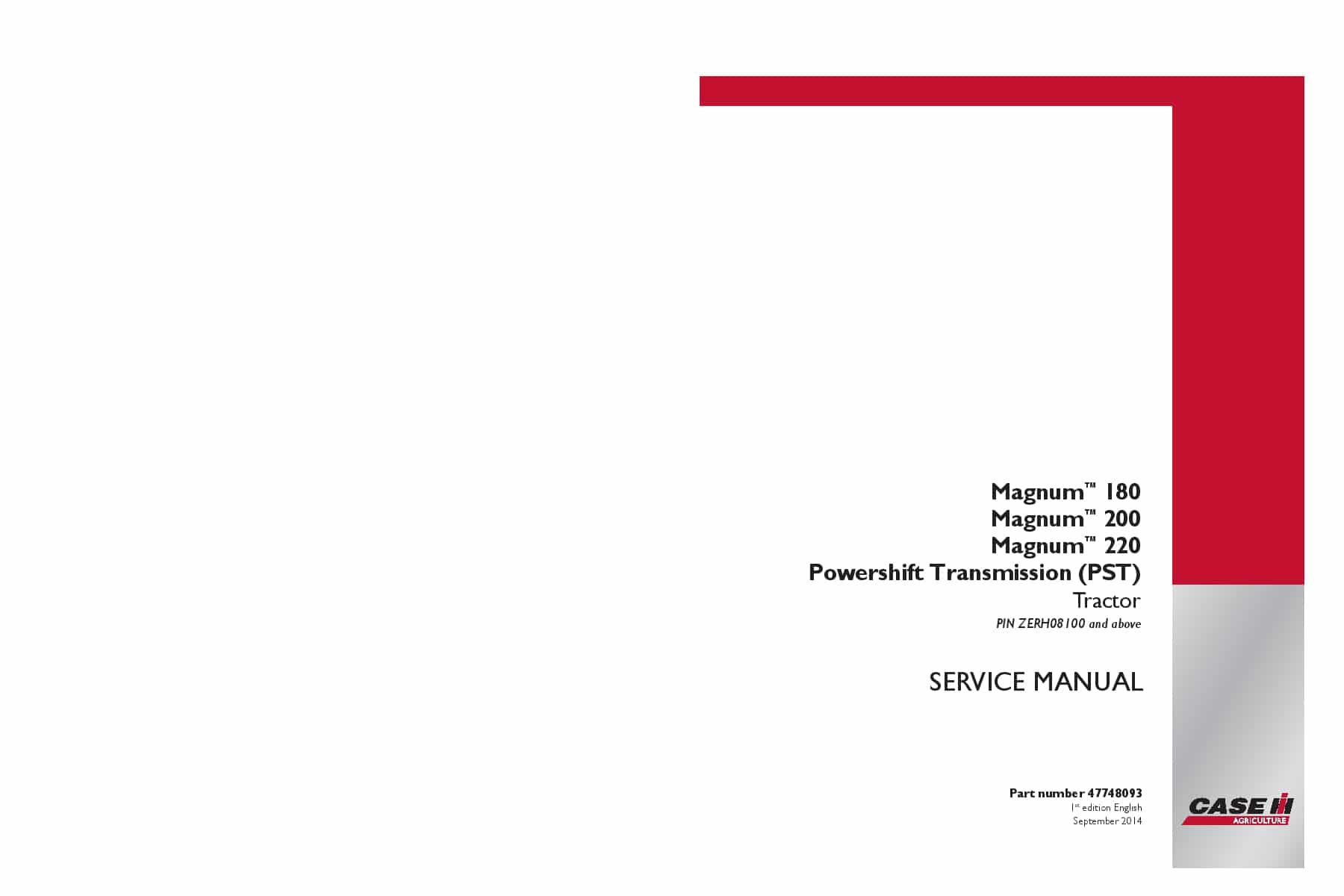 Case Magnum 180, 200, 220 PST Tractor ZERH08100 Repair Service Manual PDF Download