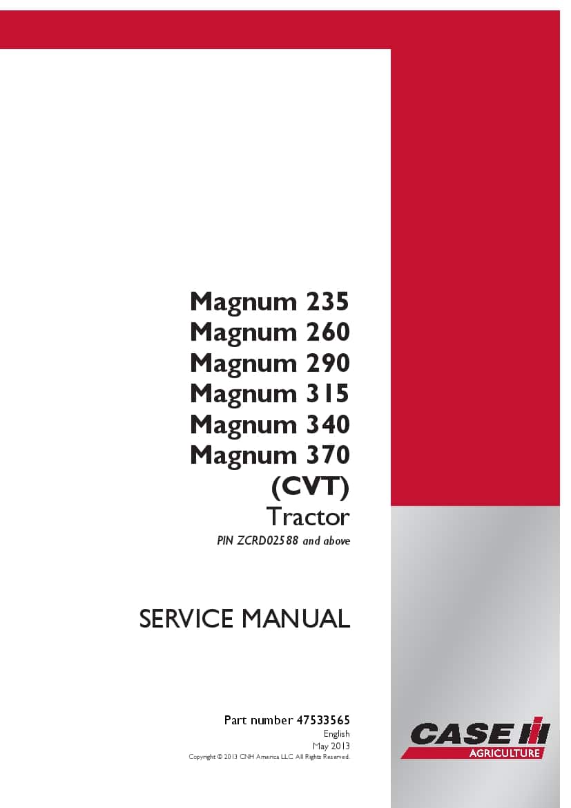 Case Magnum 235, 260, 290, 315, 340, 370 CVT Tractor Repair Service Manual PDF Download