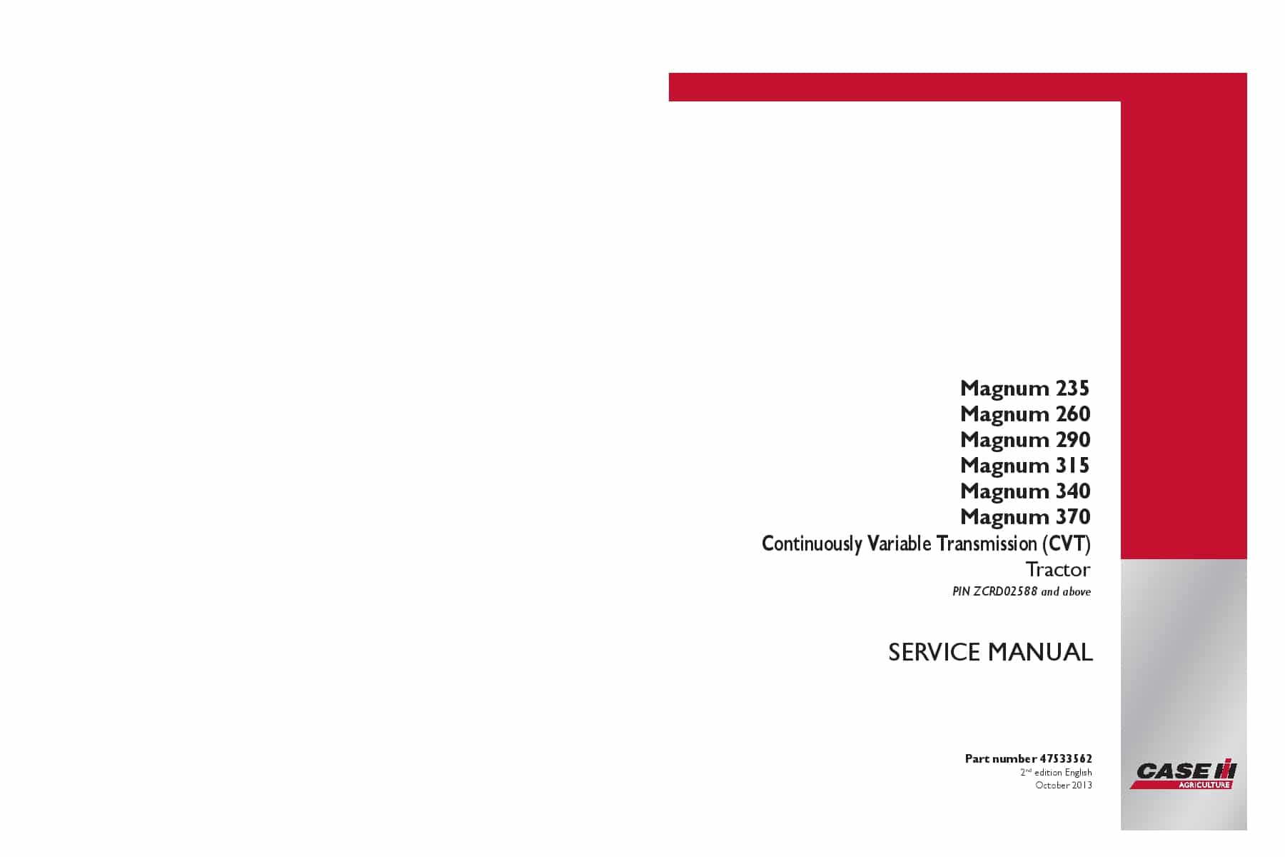 Case Magnum 235, 260, 290, 315, 340 370 Tractor Powershift and CVT Transmissions Repair Service Manual PDF Download
