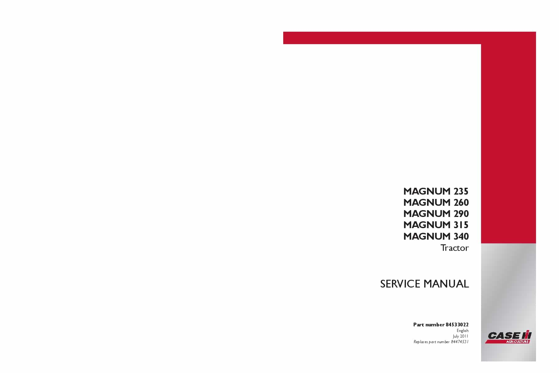 Case Magnum 235, 260, 290, 315, 340 Tier 4 Tractor Repair Service Manual PDF Download