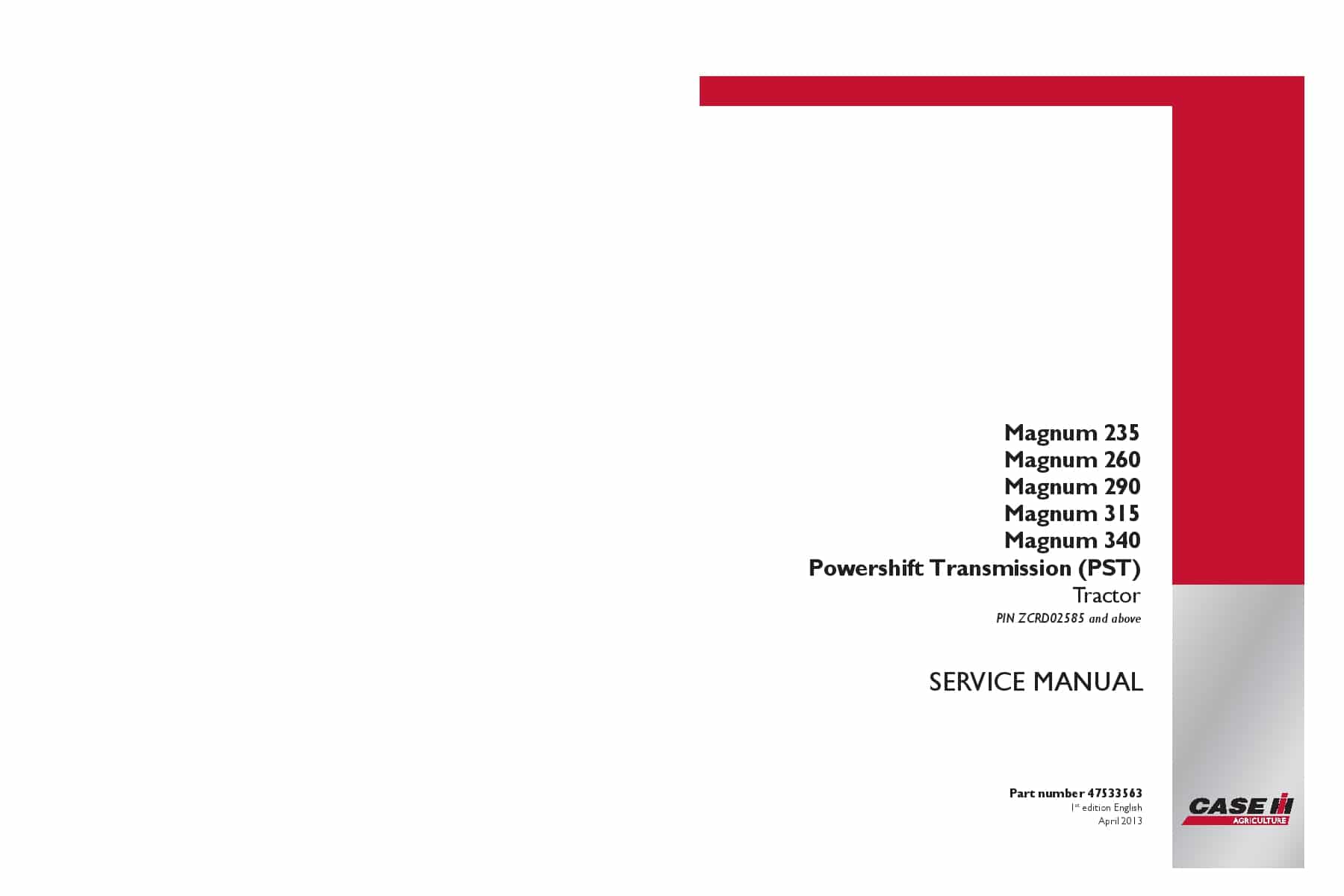 Case Magnum 250, 280, 310, 340, 380 PST Tractor Repair Service Manual PDF Download