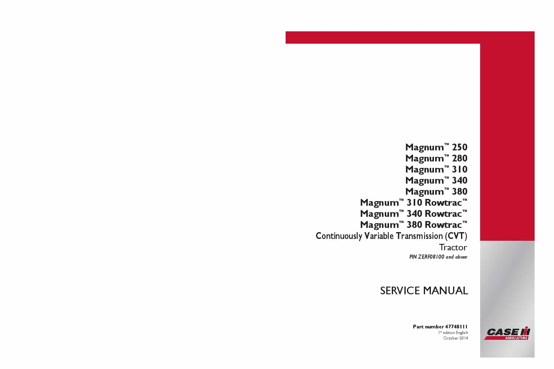 Case Magnum 250 280 310 340 380 Rowtrac CVT PST Tractor ZERF08100 Repair Service Manual PDF Download