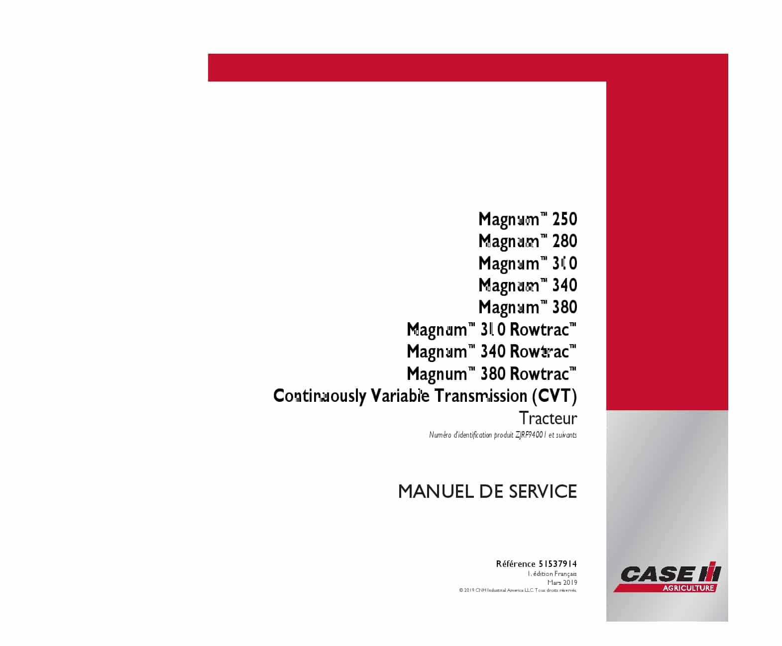 Case Magnum 250 280 310 340 380 Rowtrac CVT Tractor France Repair Service Manual PDF Download
