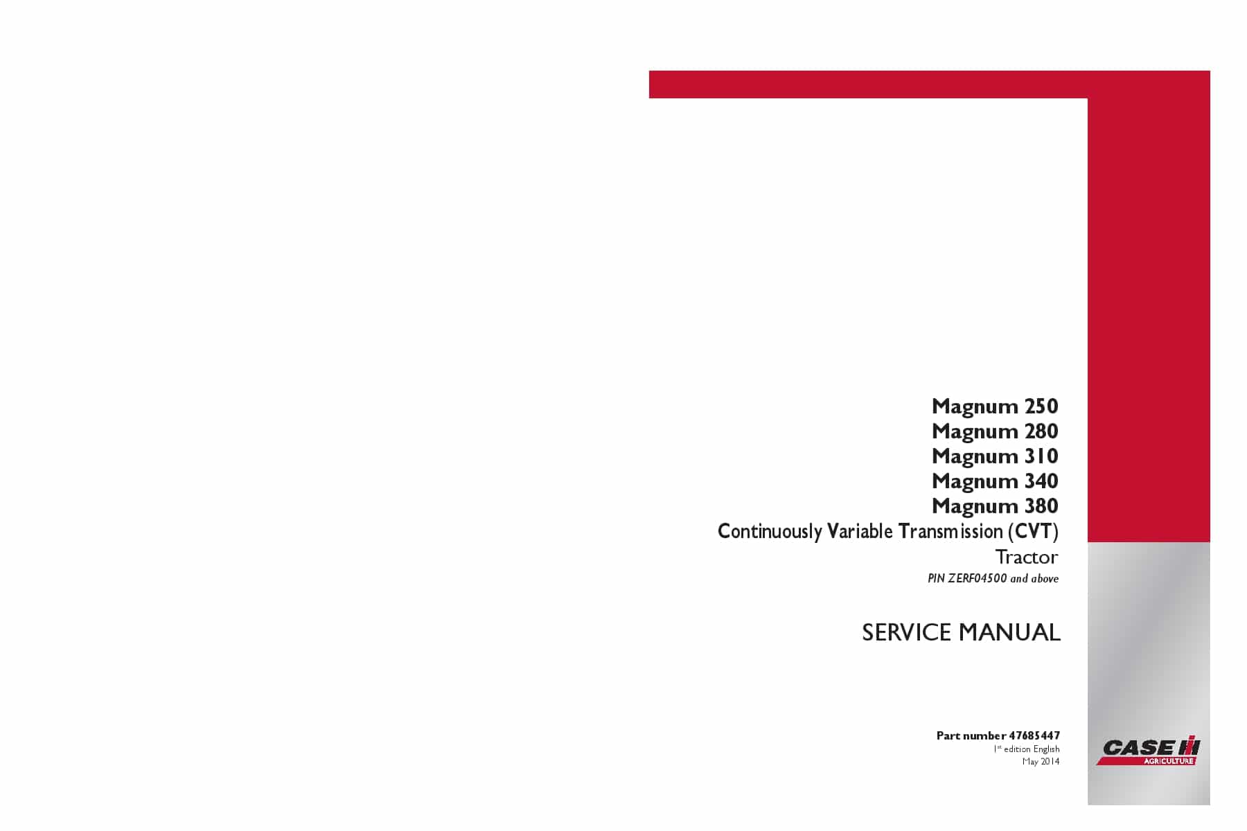 Case Magnum 250, 280, 310, 340 Tractor Powershift Transmission and CVT Transmission Repair Service Manual PDF Download