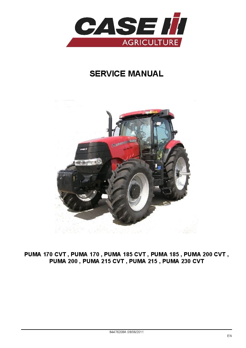 Case PUMA 170, 185, 200, 215, 230 CVT Tractors Repair Service Manual PDF Download