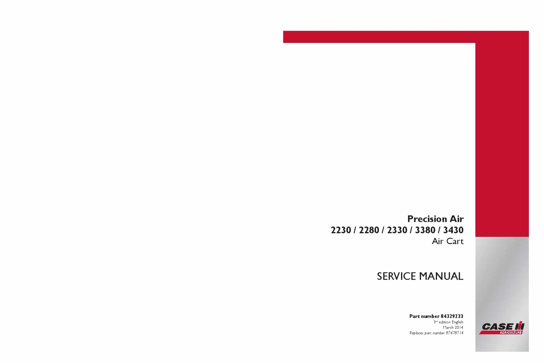 Case Precision Air 2230 2280 2330 3380 3430 Air Cart Repair Service Manual PDF Download