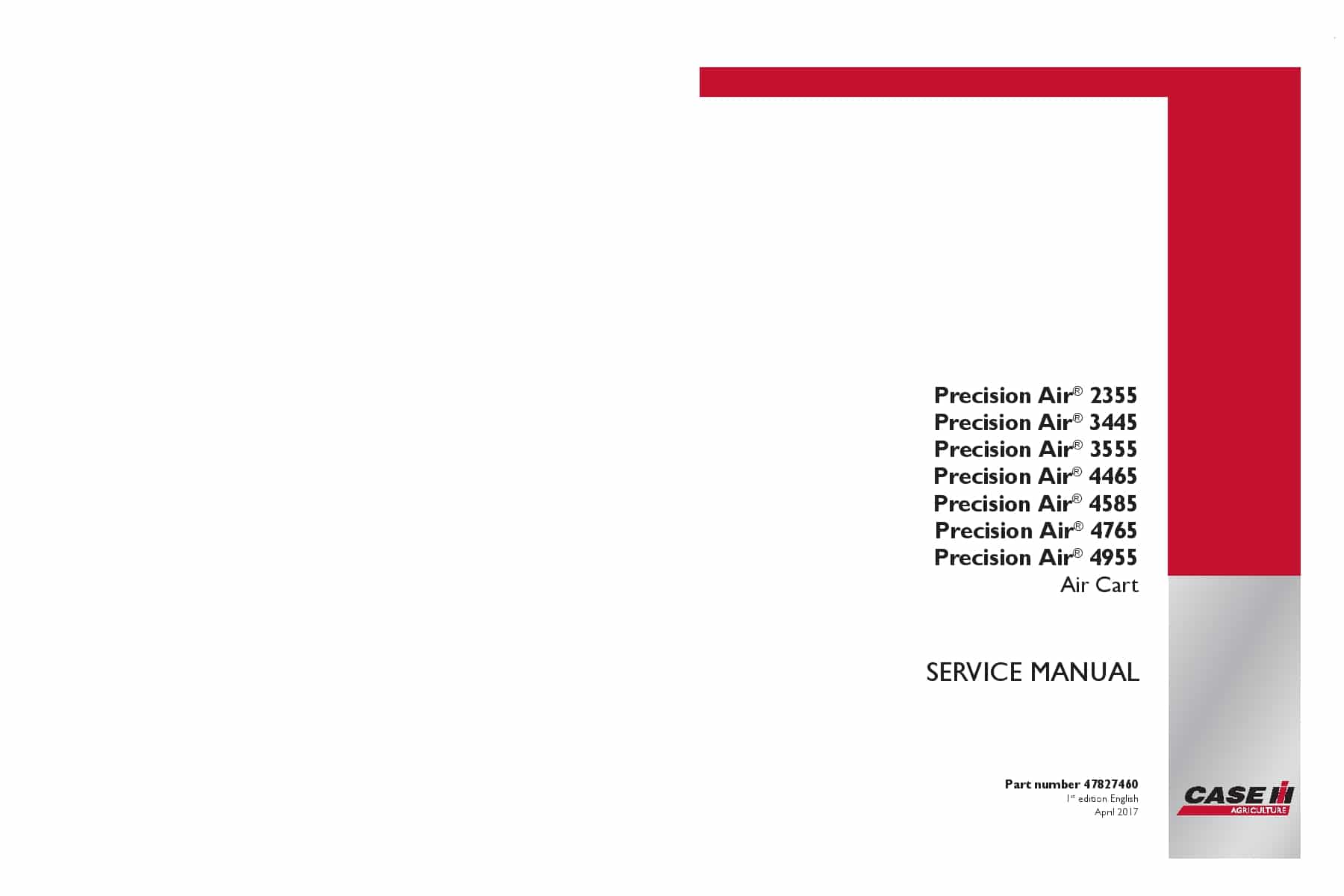 Case Precision Air 2355 3445 3555 4465 4585 4765 4955 Air Cart Repair Service Manual PDF Download