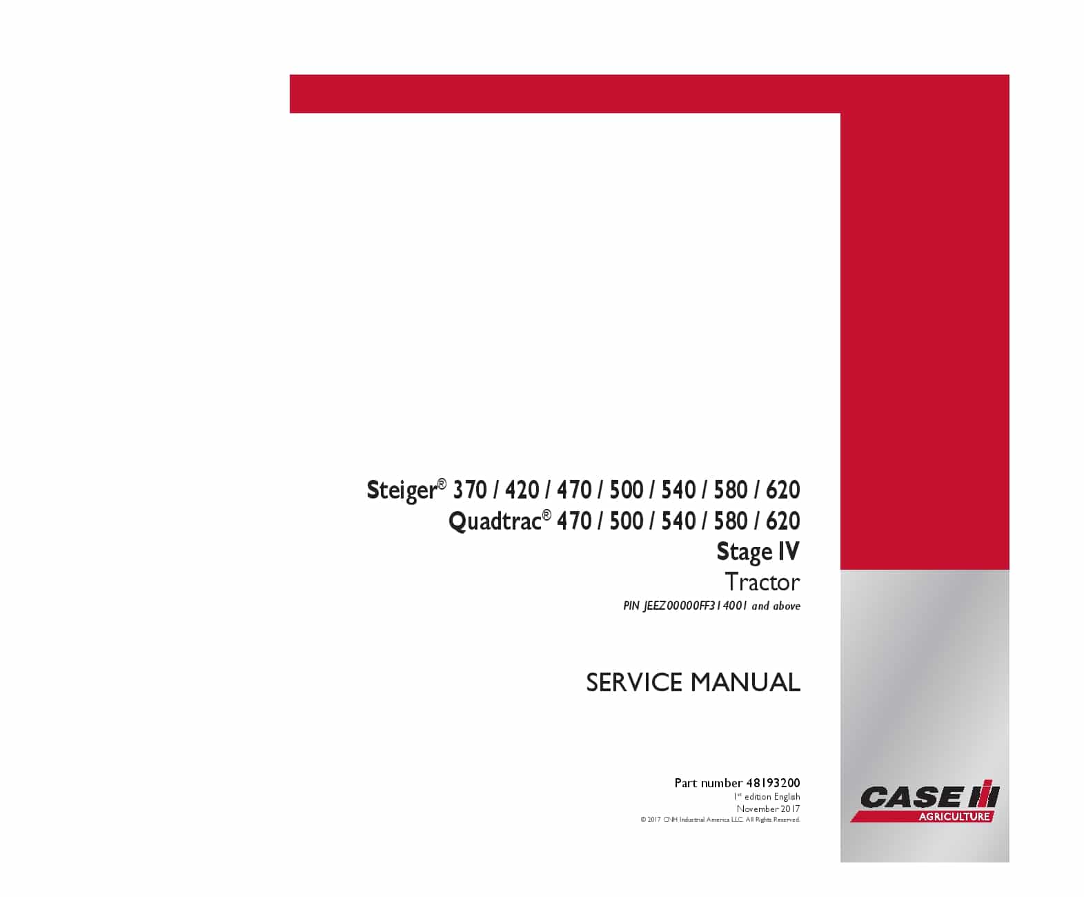 Case Steiger, Quadtrac 370, 420, 470, 500, 540, 580, 620 Stage IV Tractor Repair Service Manual PDF Download