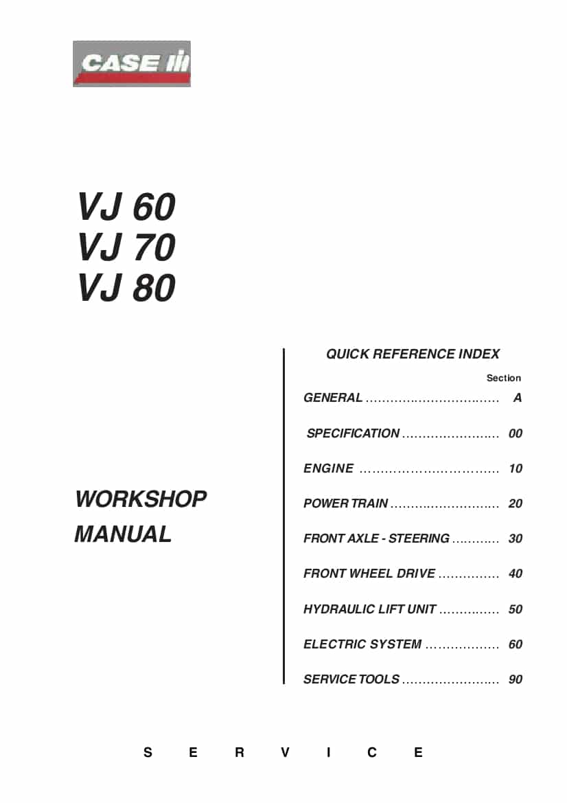 Case VJ60, VJ70, VJ80 tractor Repair Service Manual PDF Download