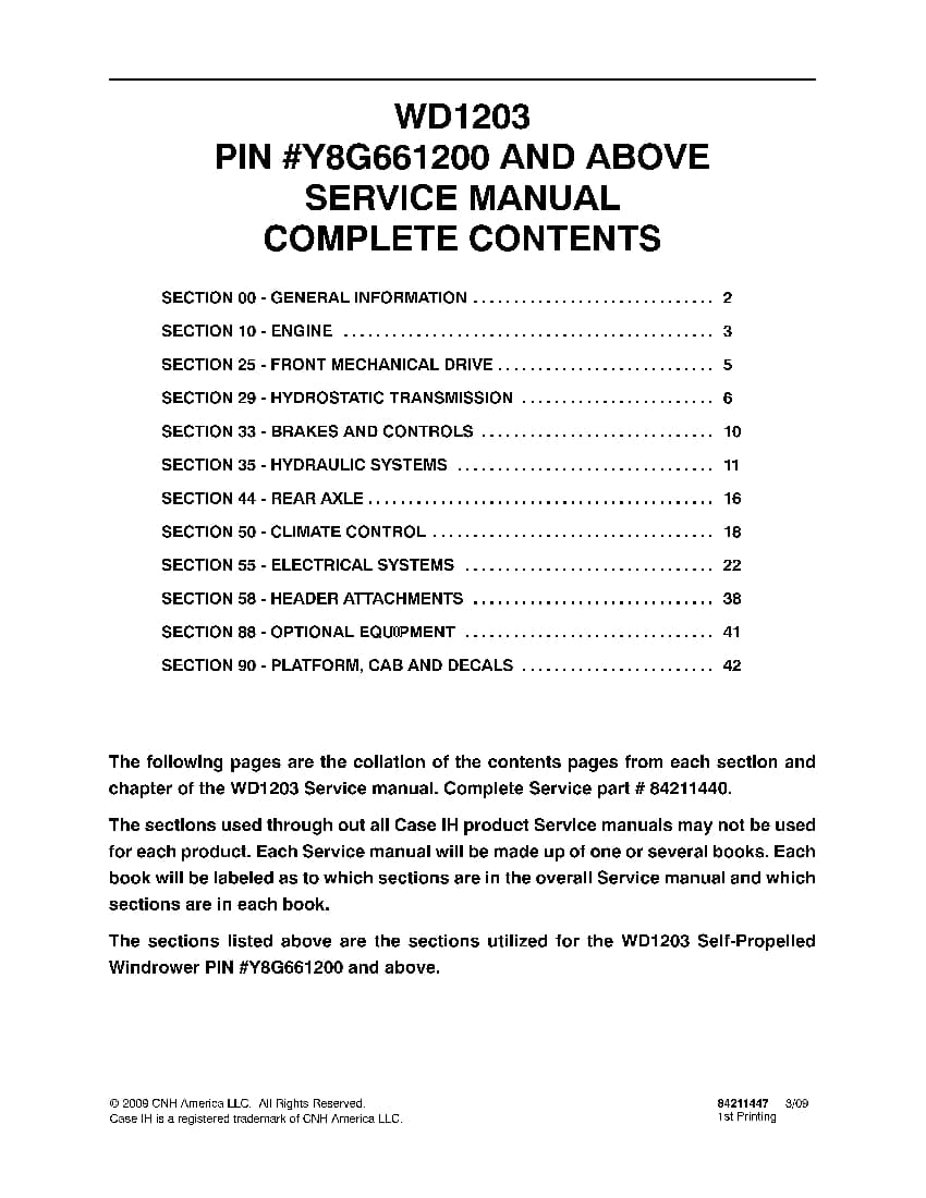 Case WD1203 Self-Propelled Windrower Y8G661200 Repair Service Manual PDF Download