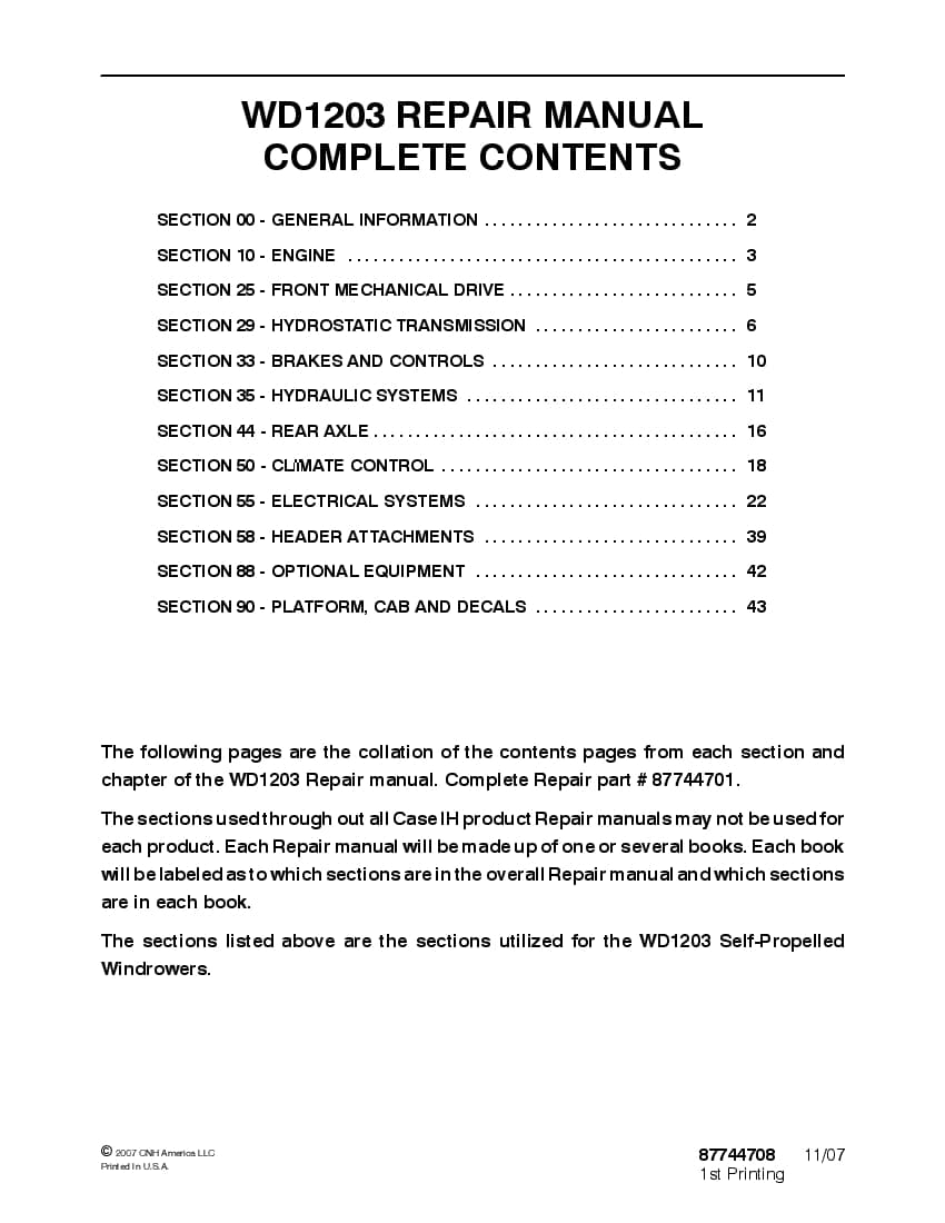 Case WD1203 Self-Propelled Windrowers Repair Service Manual PDF Download