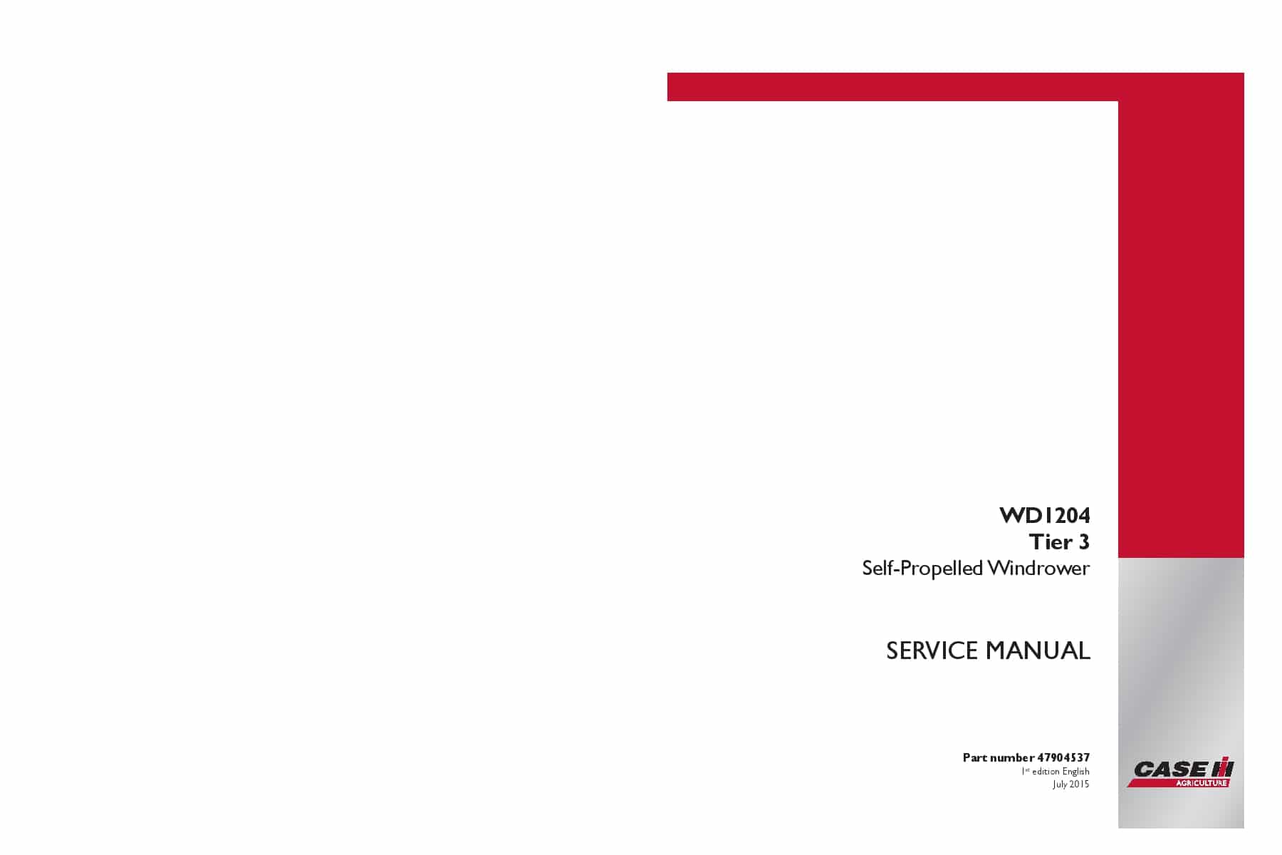 Case WD1204 Tier 3 Self-Propelled Windrower Repair Service Manual PDF Download