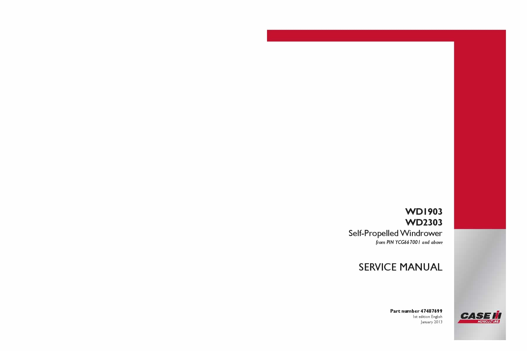 Case WD1903 WD2303 Self-Propelled Windrower Repair Service Manual PDF Download