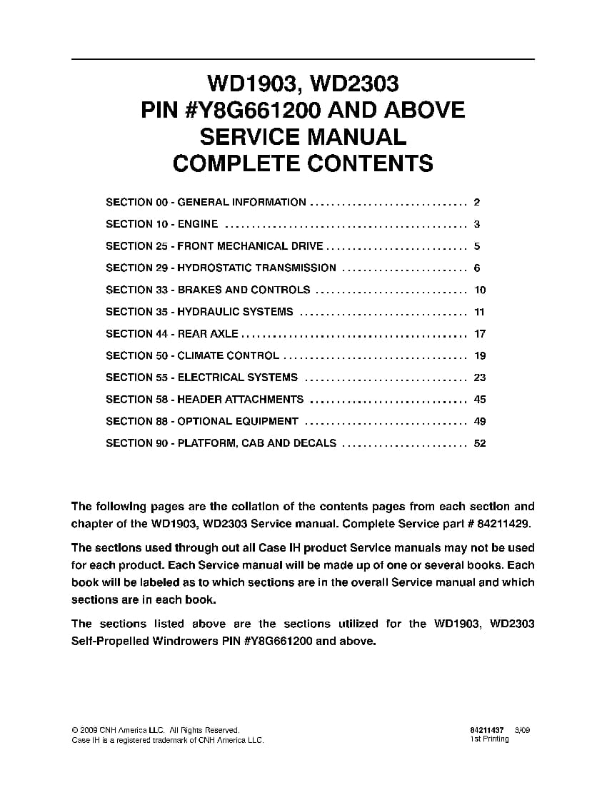 Case WD1903 WD2303 Self-Propelled Windrower Y8G661200 Repair Service Manual PDF Download