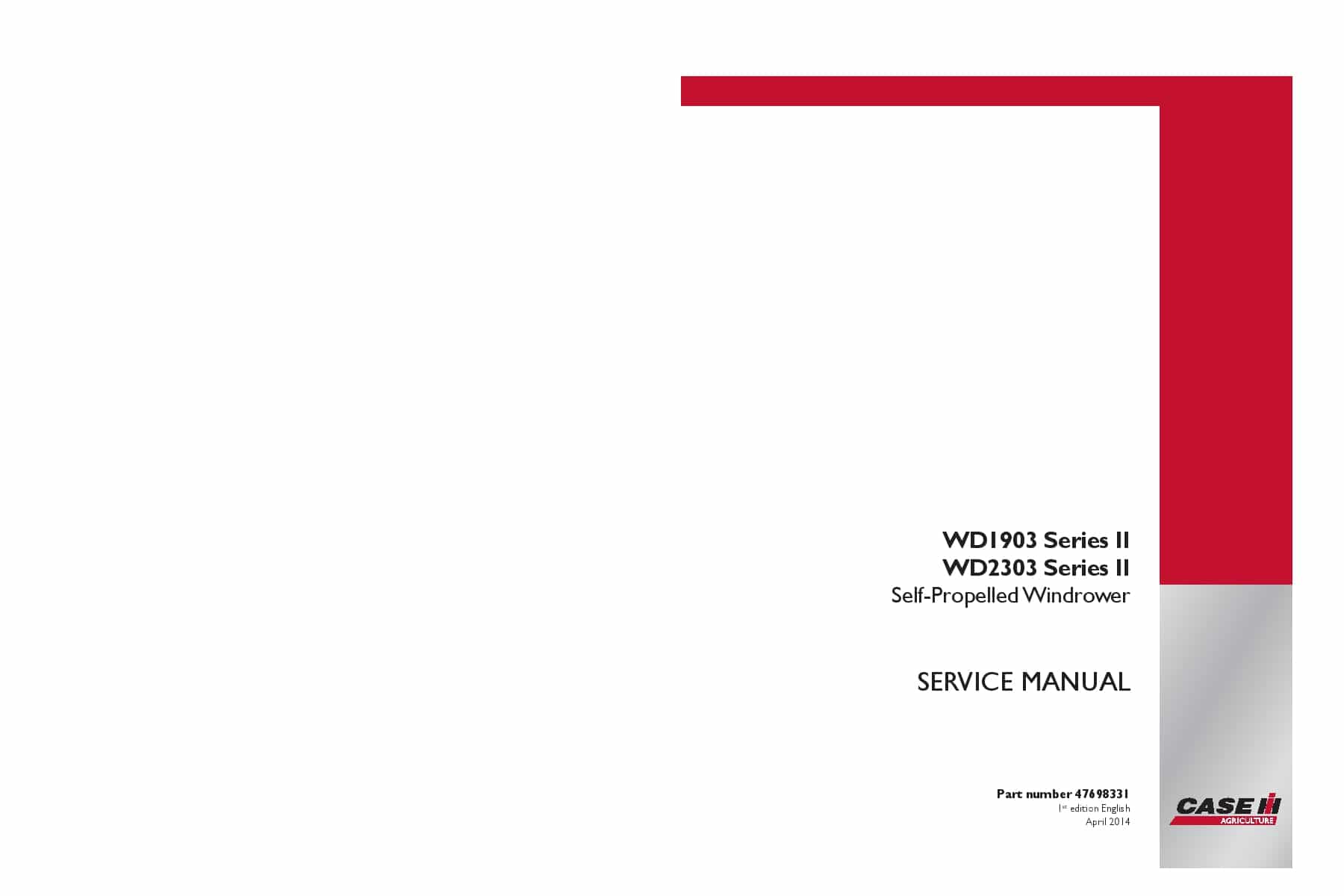 Case WD1903 WD2303 Series II Self-Propelled Windrower Repair Service Manual PDF Download