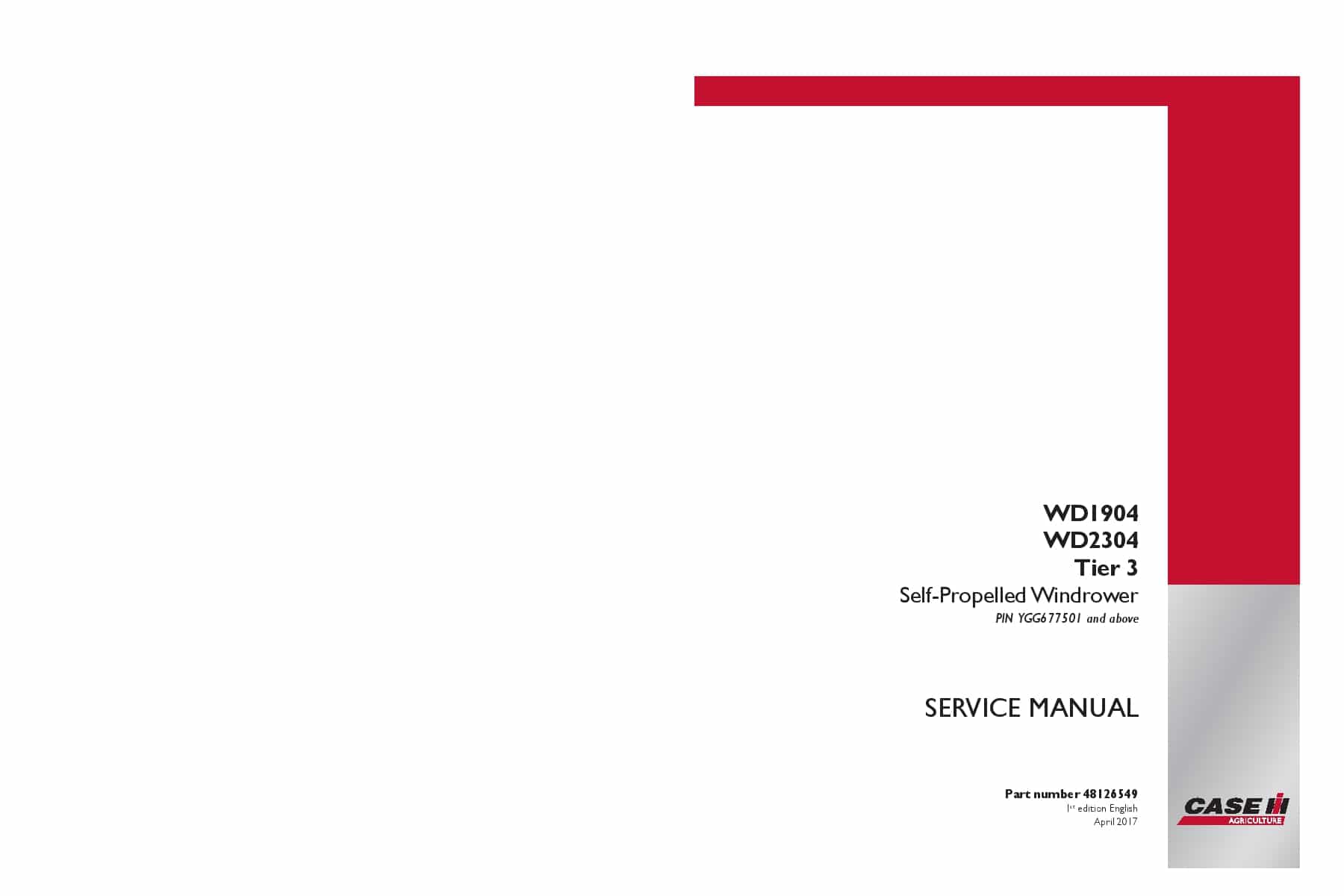 Case WD1904 WD2304 Tier 3 Self-Propelled Windrower Repair Service Manual PDF Download