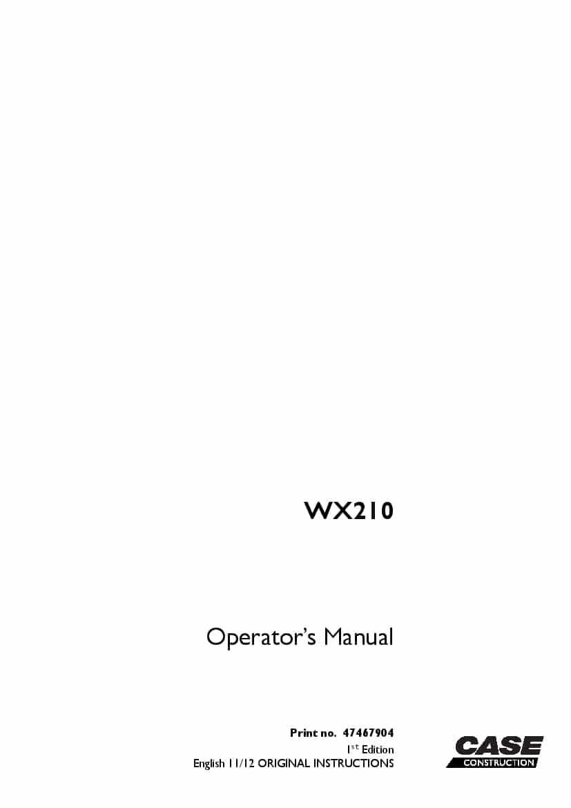 Case WX210 Wheeled Excavator operator manuals PDF Download