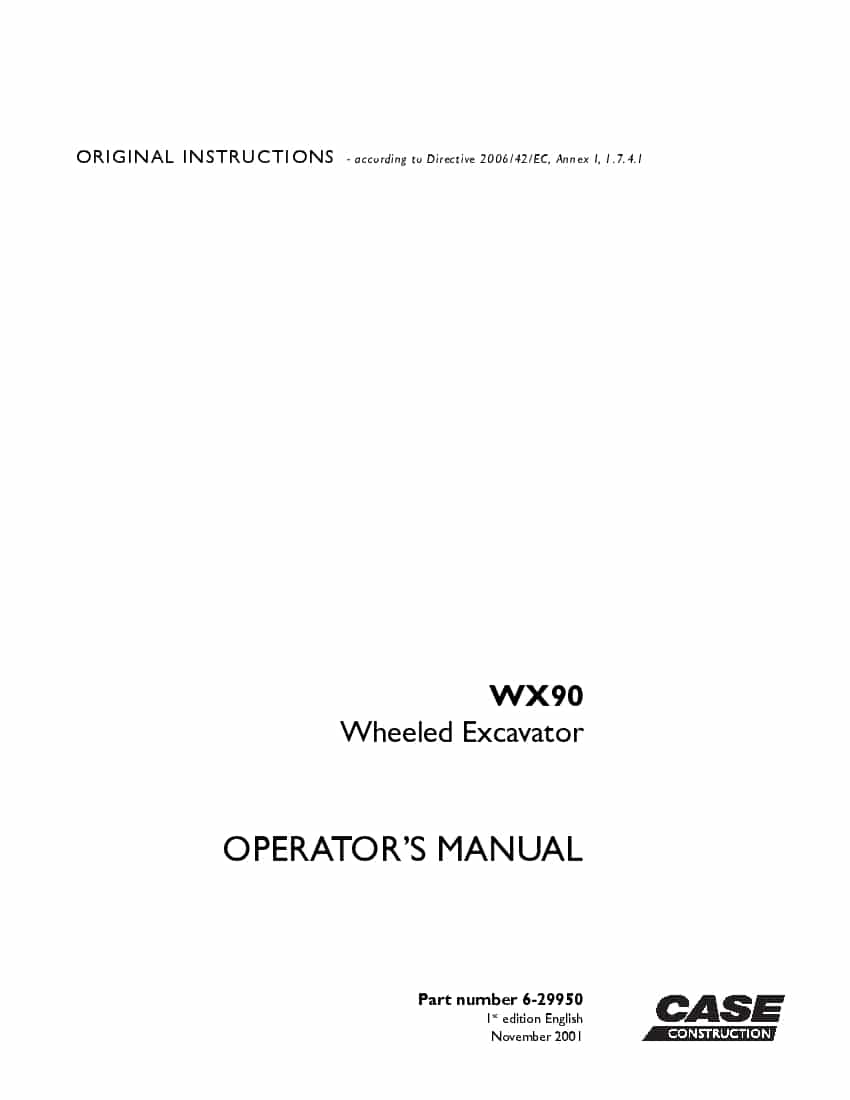 Case WX90 Wheeled Excavator operator manuals PDF Download