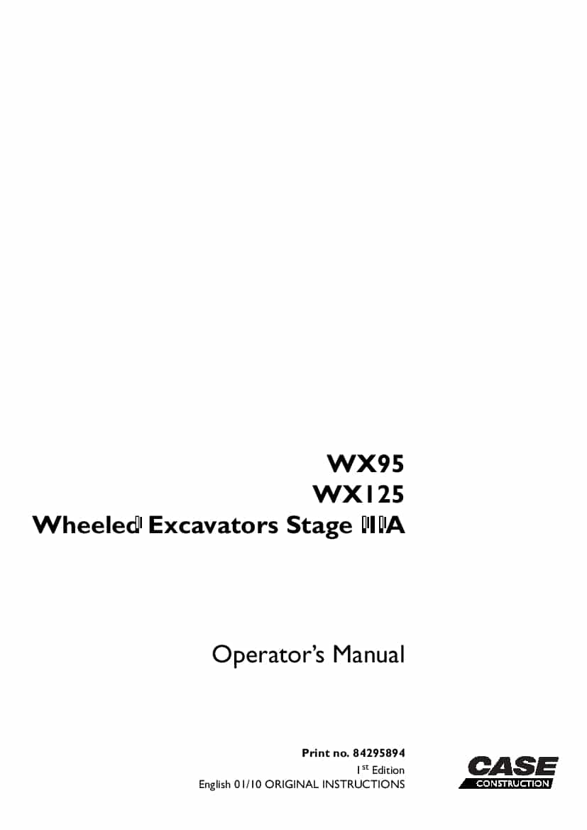 Case WX95 WX125 Wheeled Excavators Stage IIIA operator manuals PDF Download