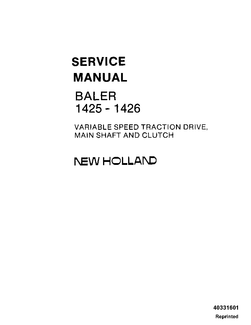 New Holland 1425, 1426 Balers Repair Service Manual PDF Download