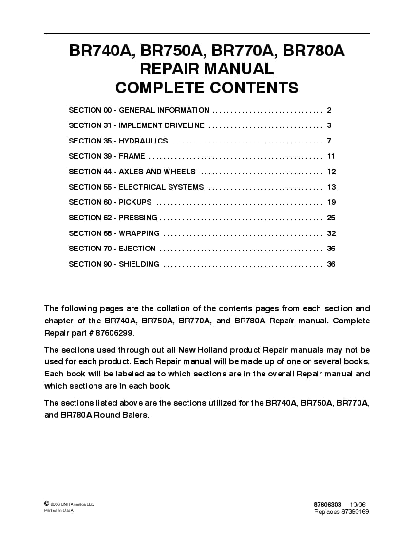 New Holland BR740A BR750A BR770A BR780A Round Baler Repair Service Manual PDF Download