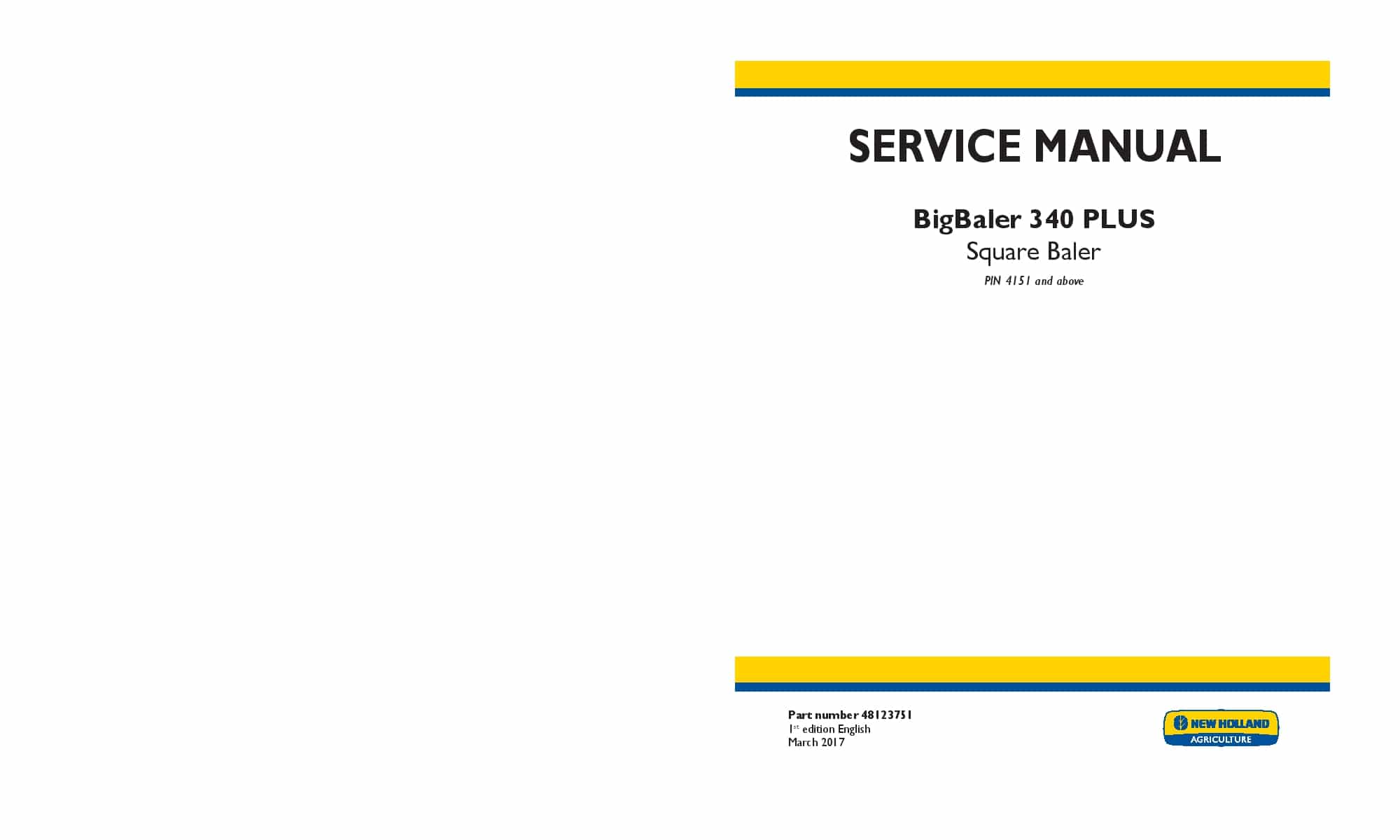 New Holland BigBaler 340 PLUS Square Baler Repair Service Manual PDF Download