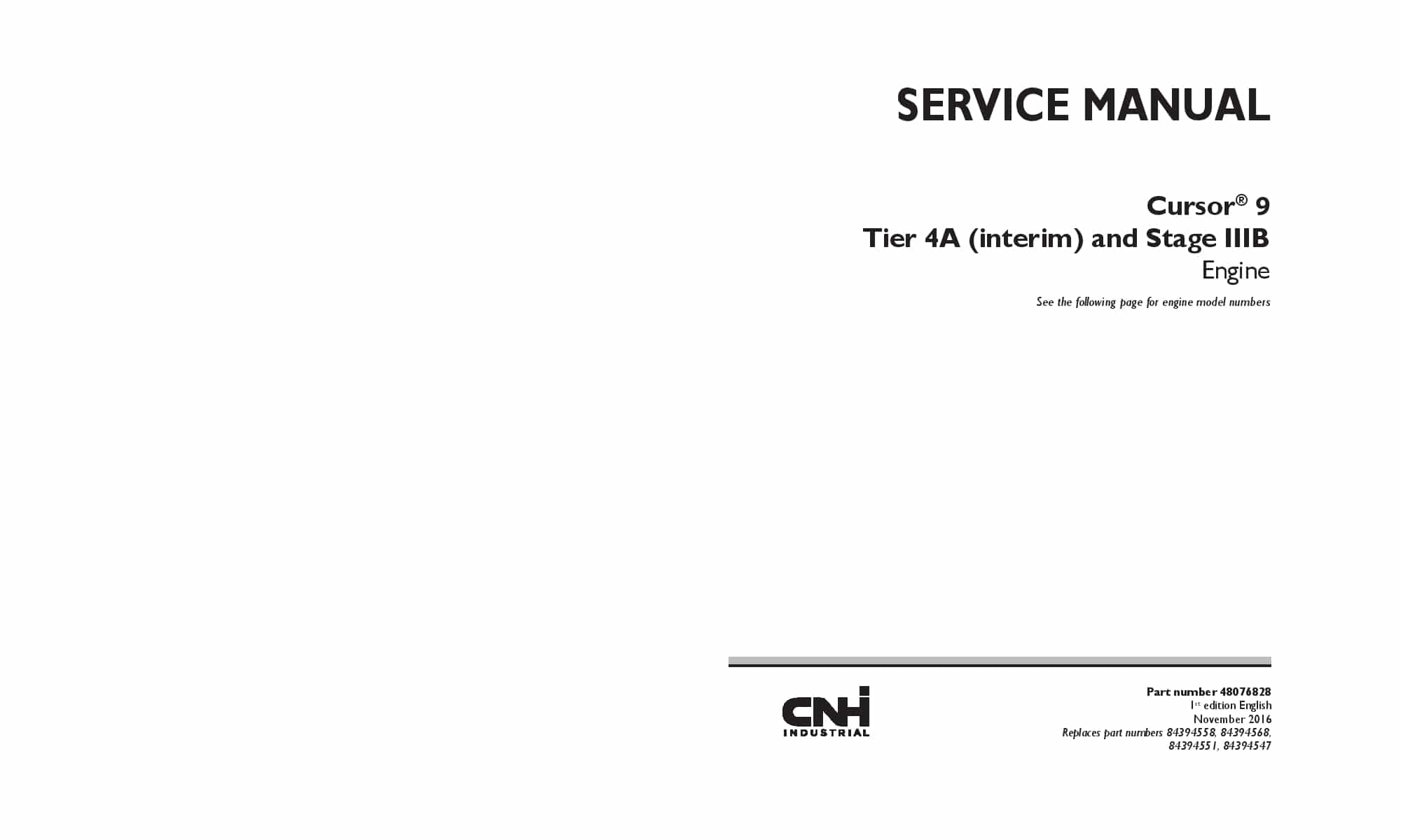 New Holland F2CFE613 F2CFE614 Cursor 9 engine Repair Service Manual PDF Download