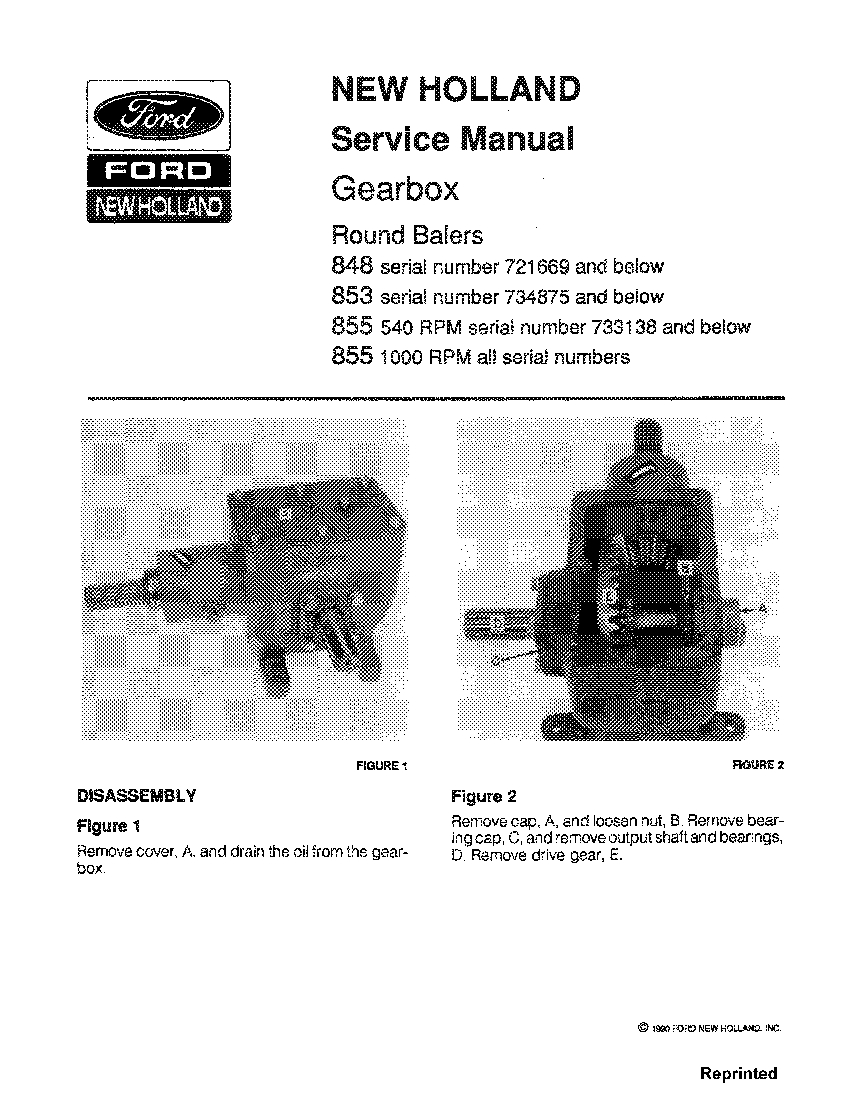 New Holland Gear Box Svc 848 853 855 Bsn Round Baler Repair Service Manual PDF Download