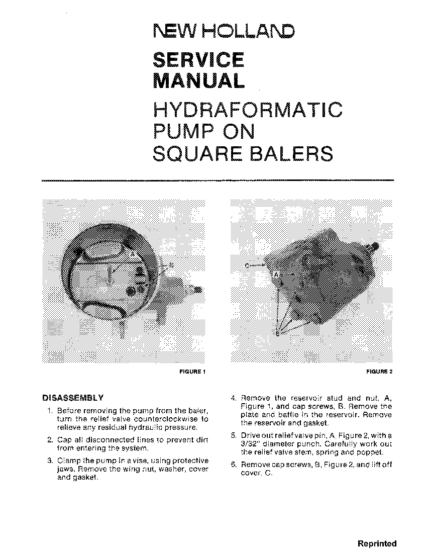 New Holland Hydra Foatic Pump NH Sq Balers Repair Service Manual PDF Download