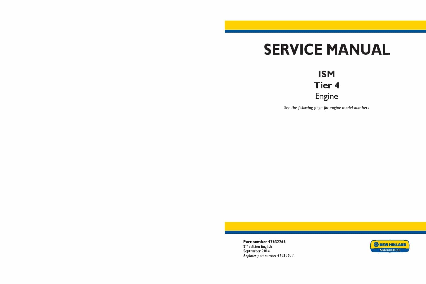 New Holland ISM Tier 4 Engine N4LDI N843 N844 Repair Service Manual PDF Download