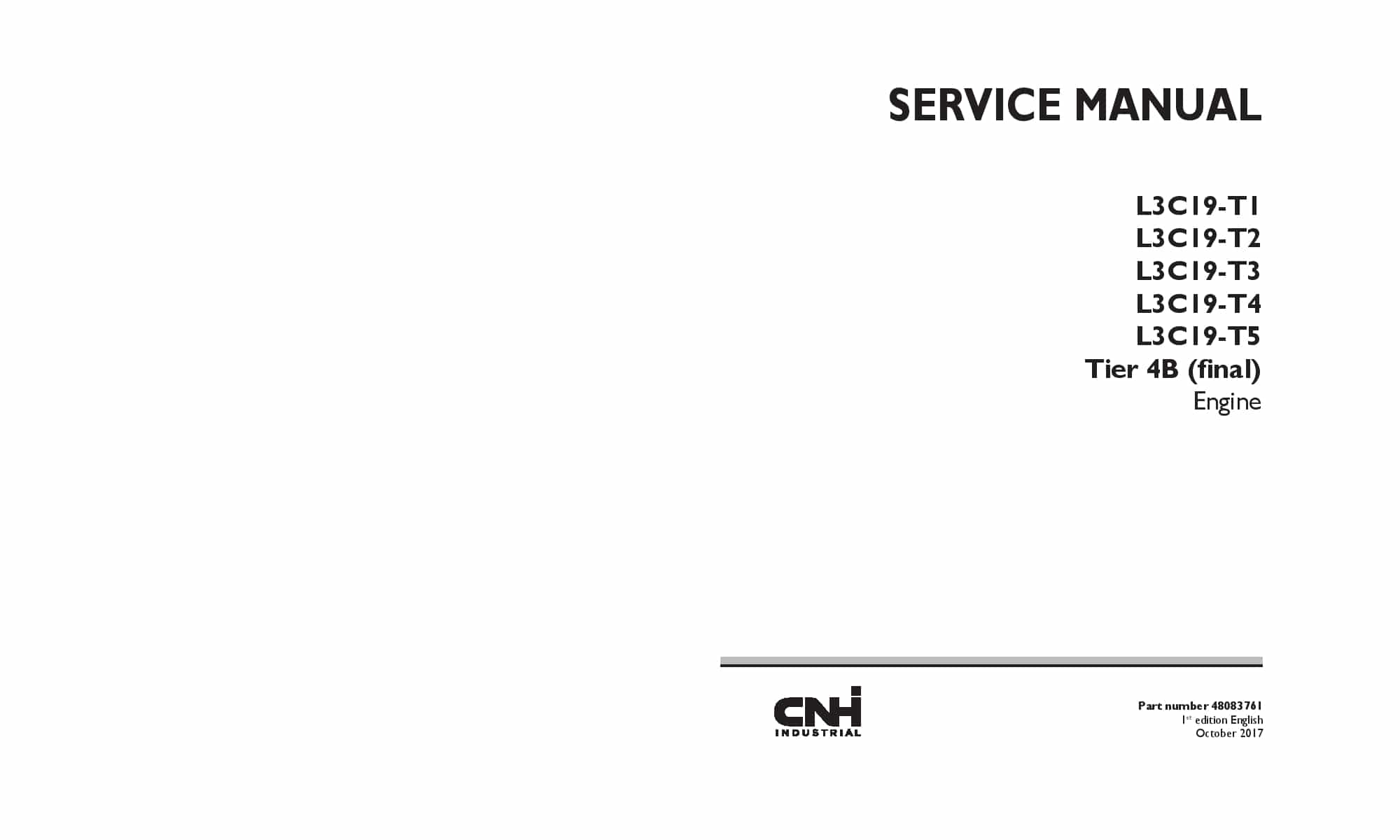 New Holland L3C19-T1, L3C19-T2, L3C19-T3, L3C19-T4, L3C19-T5 Tier 4B final Engine Repair Service Manual PDF Download